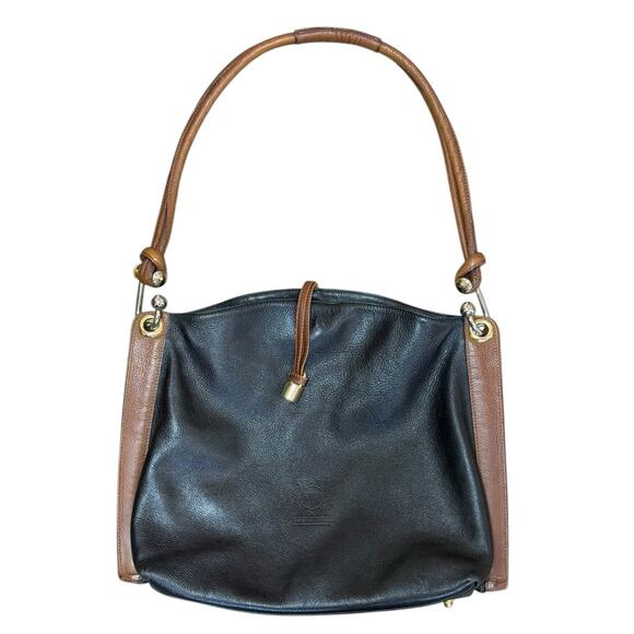 Valentino by Mario Valentino Handbag Black Brown Leather Shoulder Purse Slouchy - Picture 2 of 16
